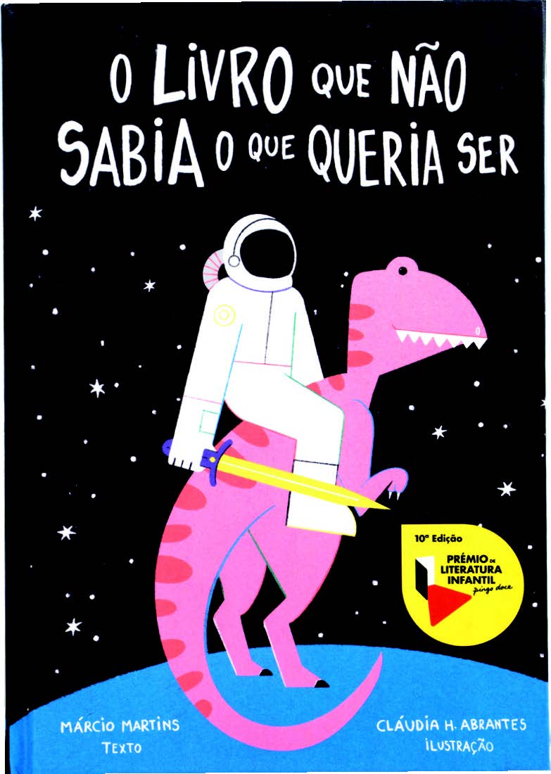 book cover o The book that didn’t know what it wanted to be, where we see an astronaut riding a dinassaur