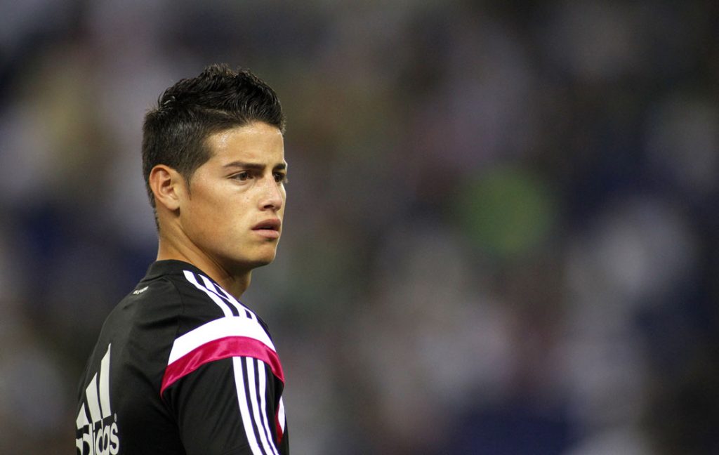 James Rodriguez of Real Madrid before the Spanish Kings Cup match against UE Cornella at the Estadi Cornella on October 29, 2014 in Barcelona, Spain