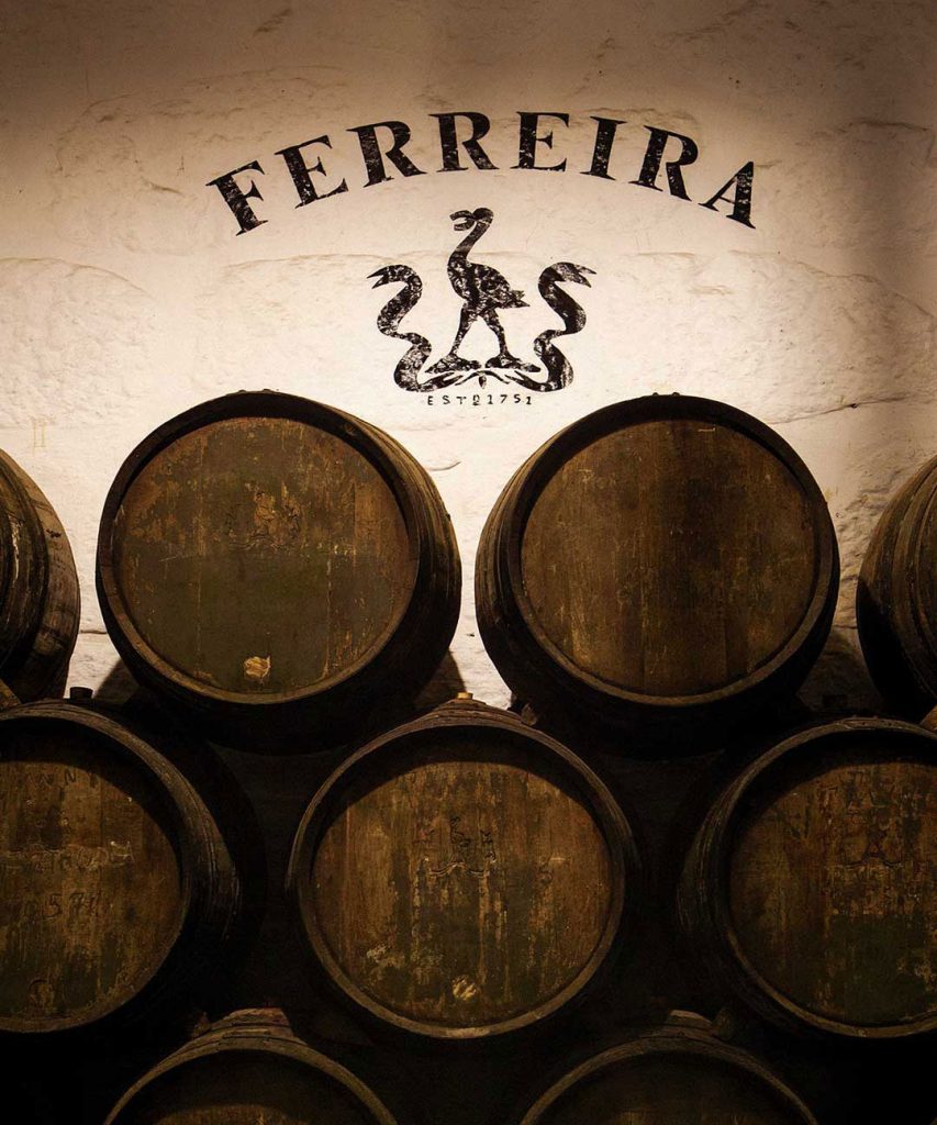 Ferreira Wine barrels with logo