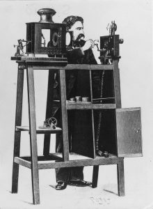 The Cinematographe Lumiere, film projector used in England, invented by Louis and Auguste Lumiere.