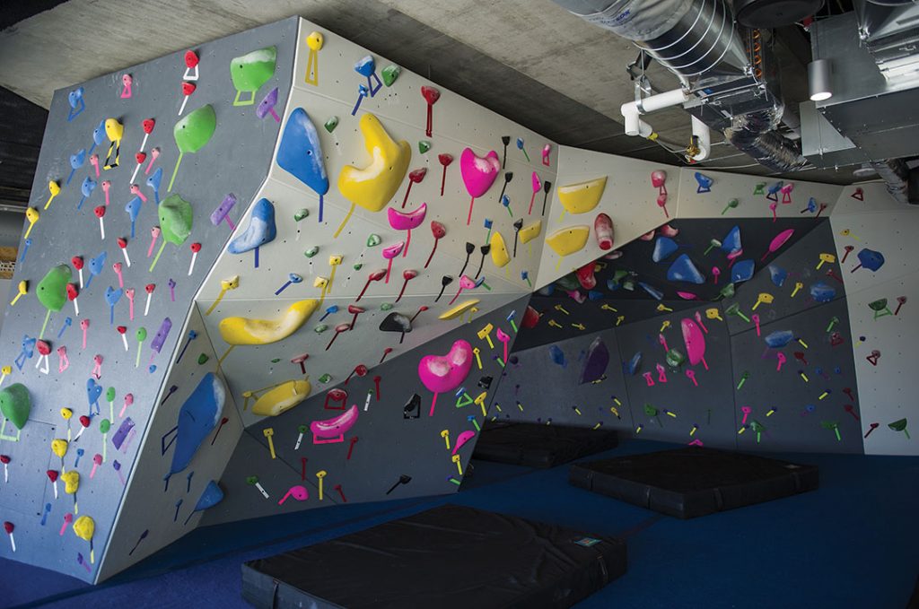 A rock climbing wall stands at the new Google Inc. campus in Boulder, Colorado, U.S., on Wednesday, Feb. 21, 2018.