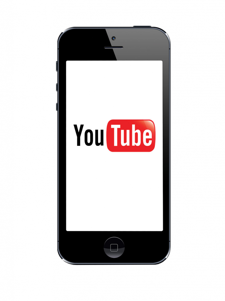 Iphone 5s with Youtube logo on the screen on white background, Youtube is a video sharing website