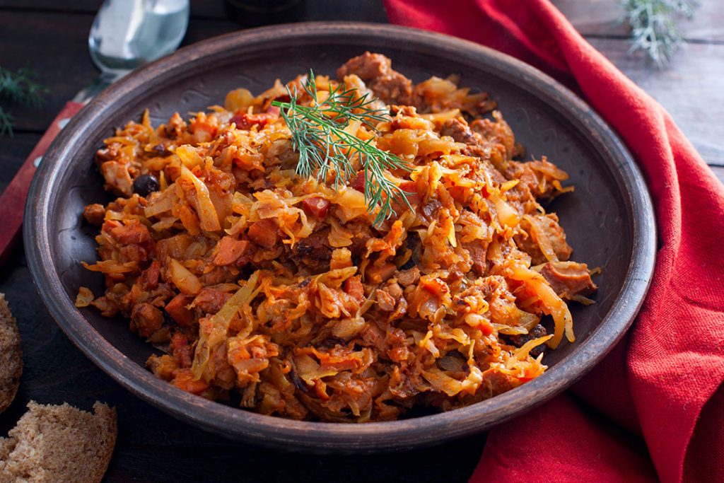 Bigos, a traditional Polish dish with cabbage, horizontal