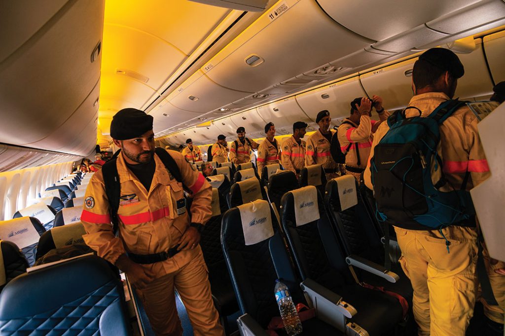 Red Cross team at the airplane