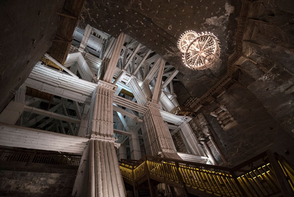 Old chandelier in Underground Michalowice Chamber in the Wieliczka Salt Mine museum - one of the world's oldest salt mines and UNESCO heritage. near to Krakow city.