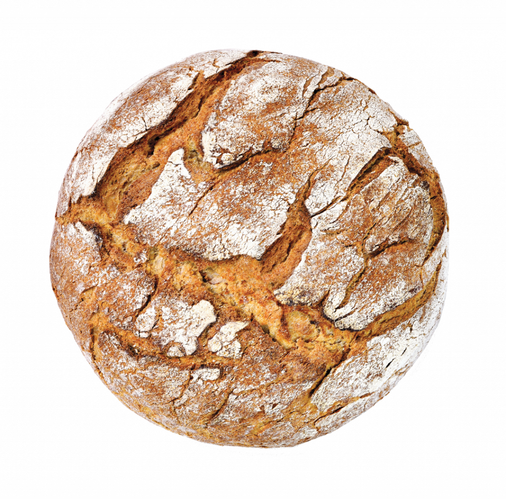 Fresh rye bread or whole grain bread on white background.