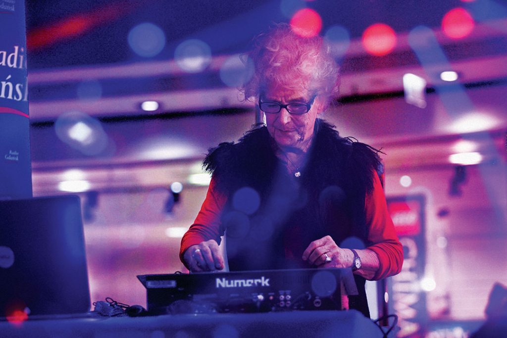 lady Wirginia Szmyt aka DJ Wika performs during the event for seniors in Gdansk. DJ Wika is the oldest Lady DJ in Poland.