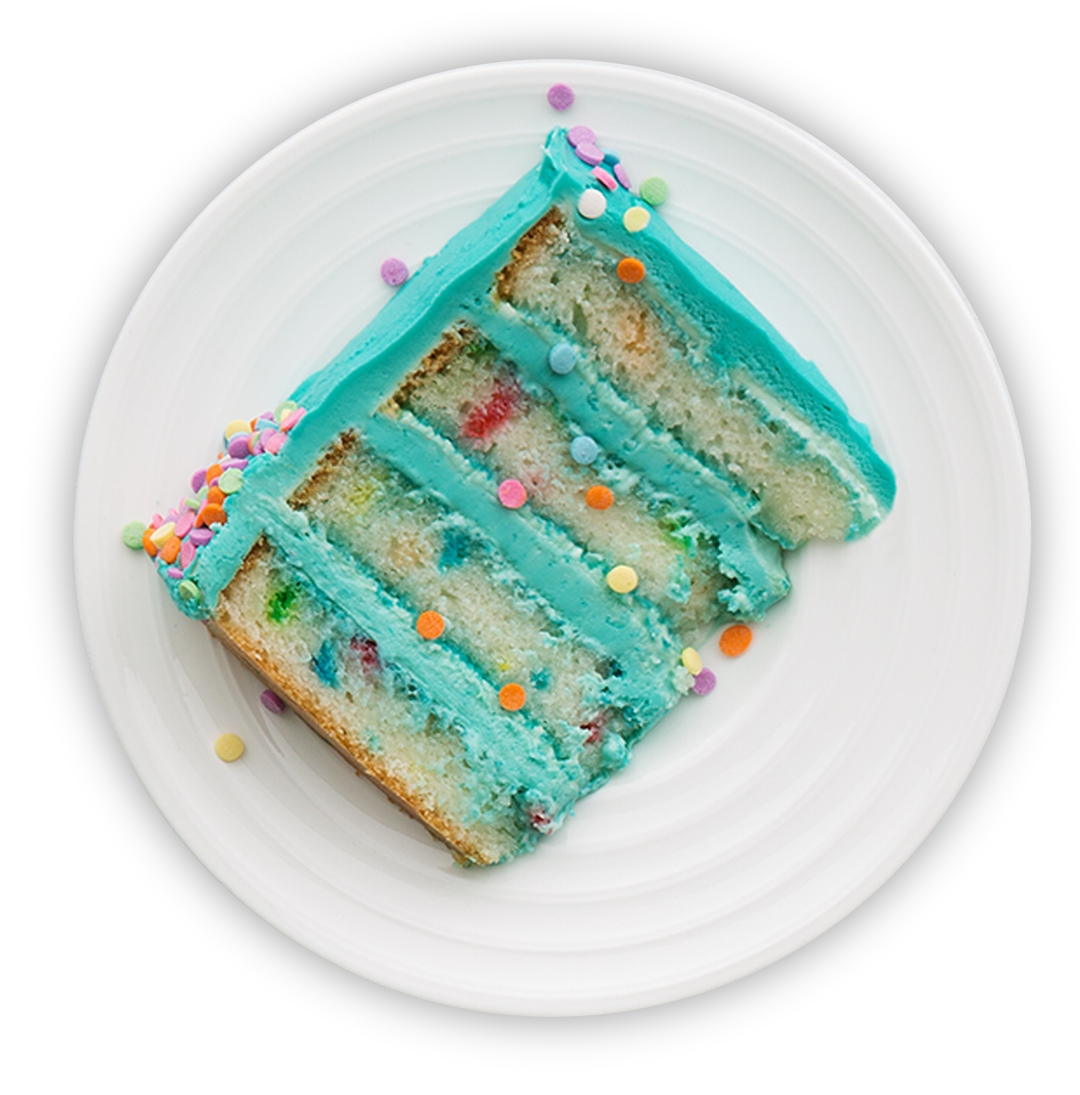 Slice of cake with blue cream