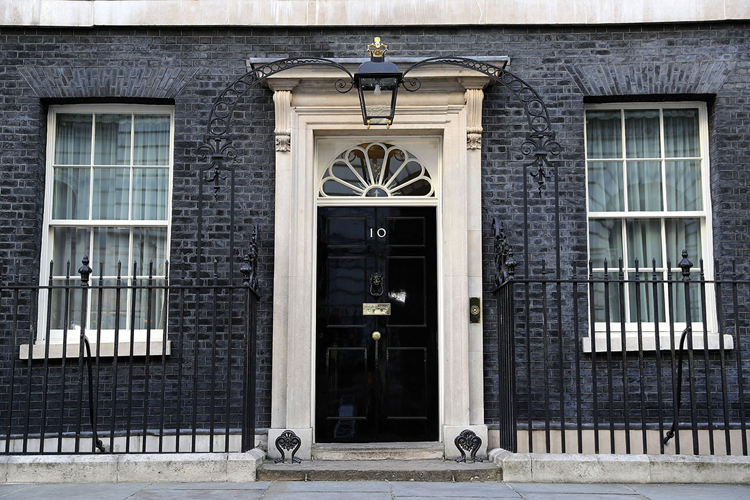 Entrance door of 10 Downing Street in London on June 16, 2013. The street was built in the 1680s by Sir George Downing and is now the residence of the Prime Minister.
