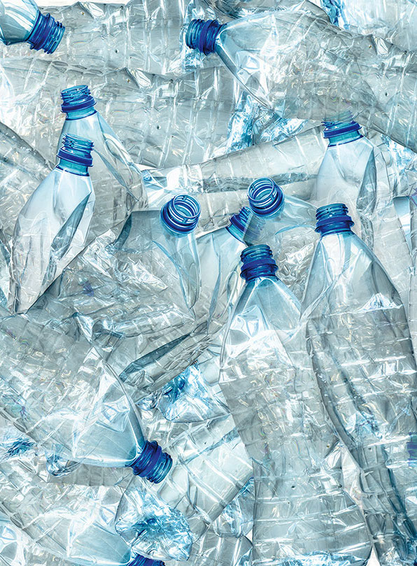 Background of many used empty PET bottles