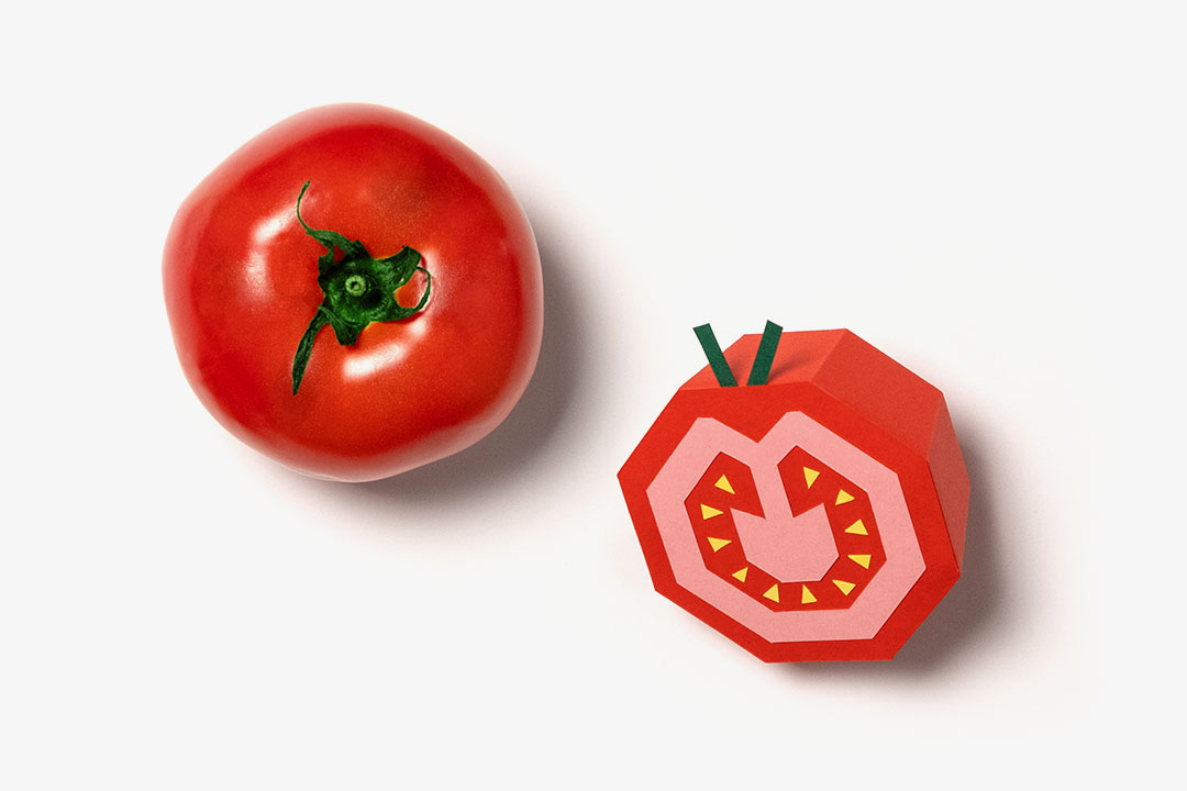 tomato made of paper on white background