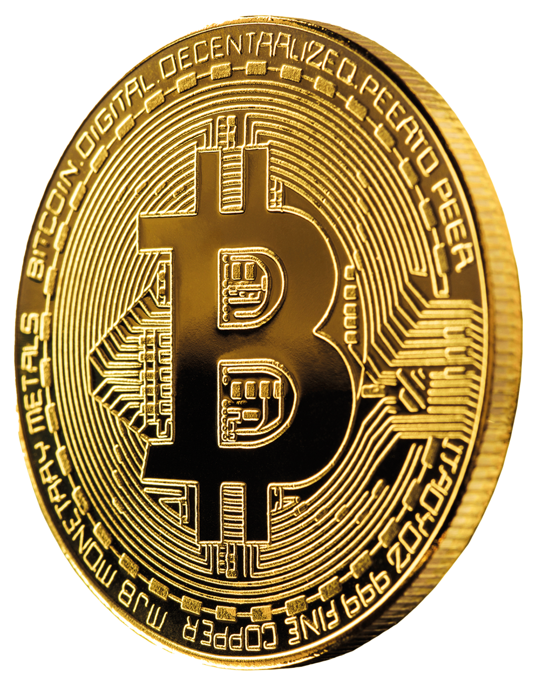 Golden bitcoin isolated on white background. Cryptocurrency golden coin bitcoin symbol