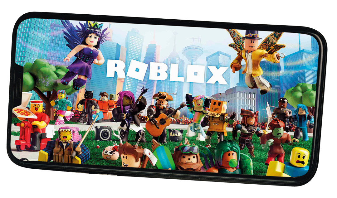 Roblox game app on the smartphone screen on white background.