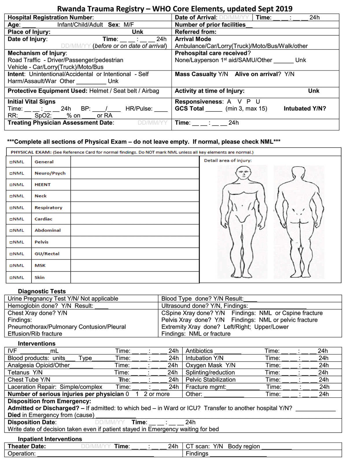 Rwanda Trauma Registry Form.