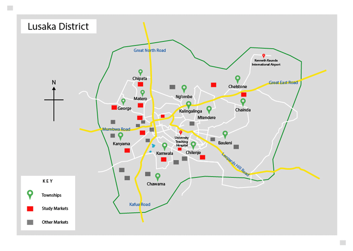 Map of Lusaka District showing the townships and markets.