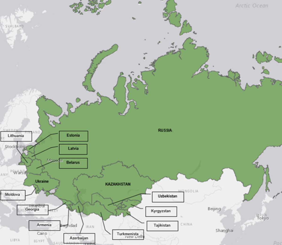 Map of former Soviet Union republics