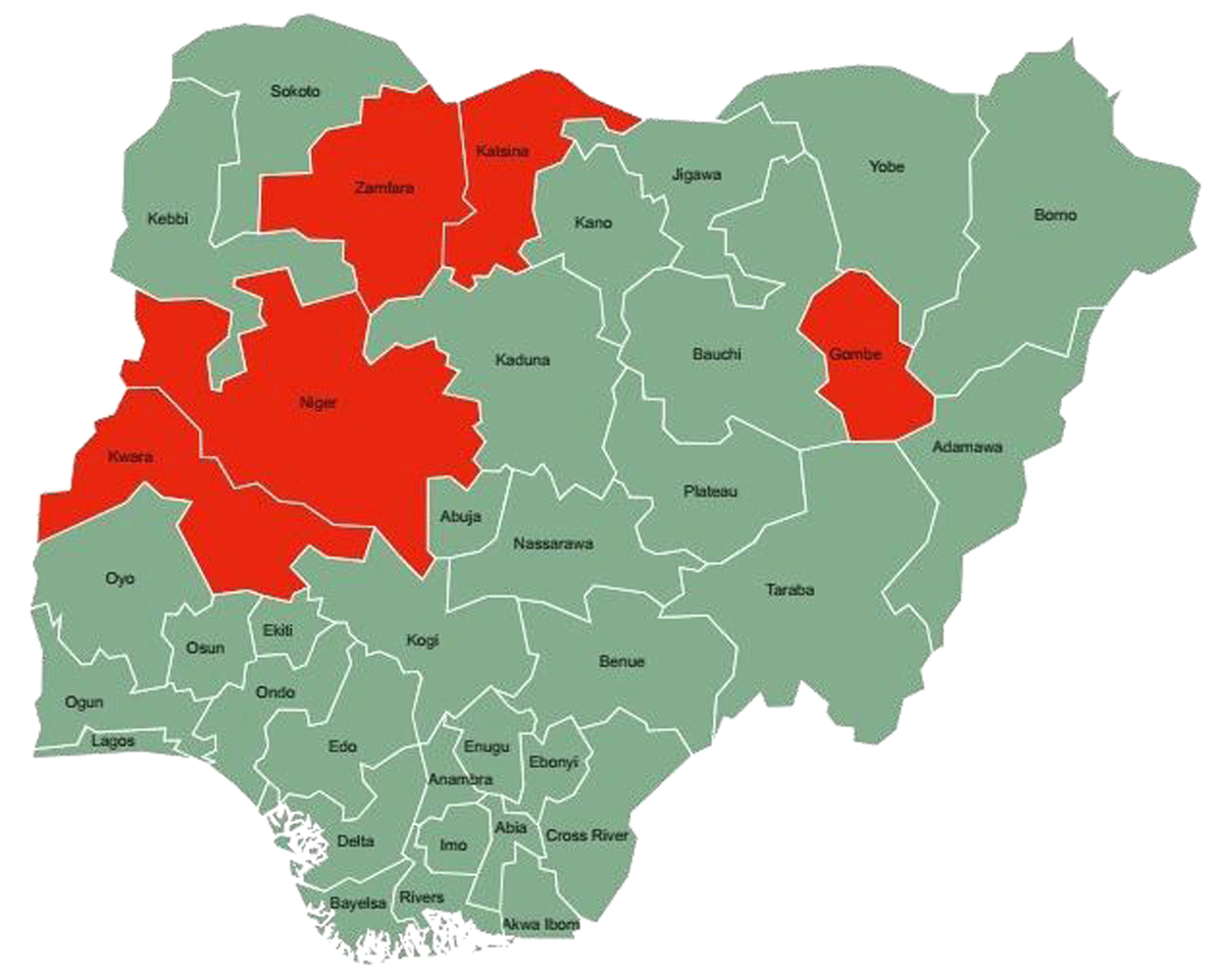 Map of Nigeria shows the study sites’ location (shaded red)