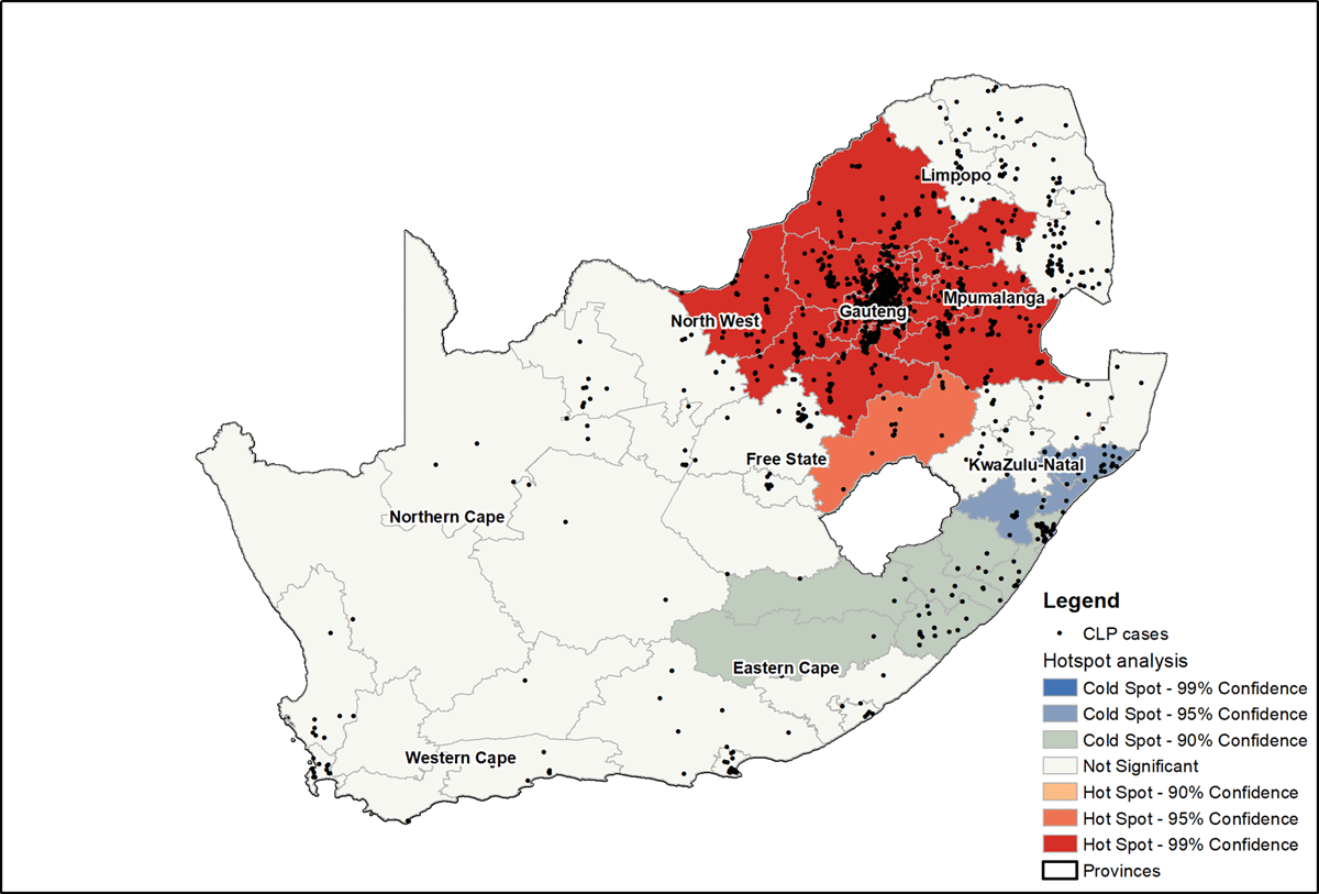 Hot and cold spots of CLP birth prevalence per 1,000 live births