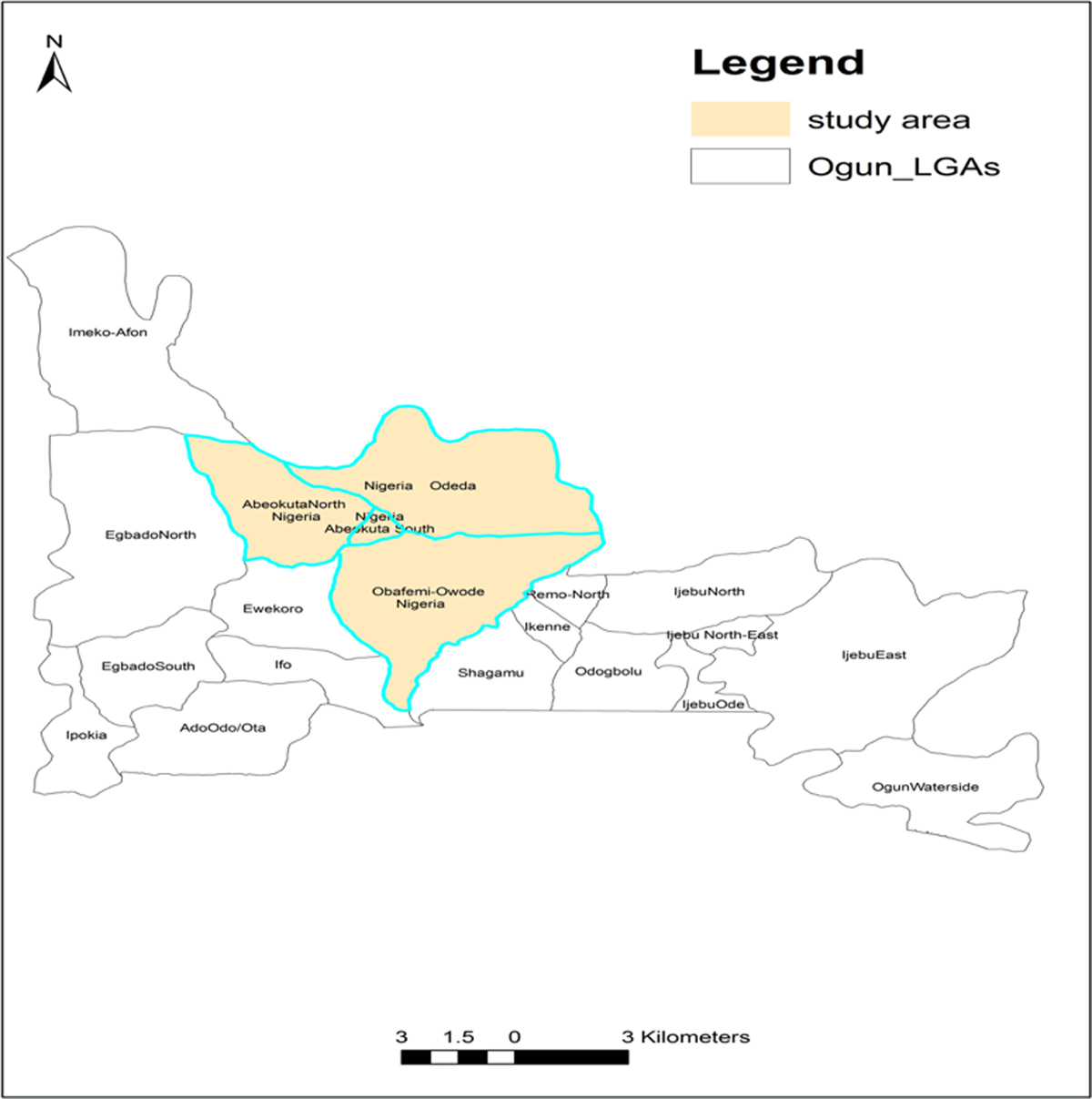 Map of Ogun State and its Local Government Areas