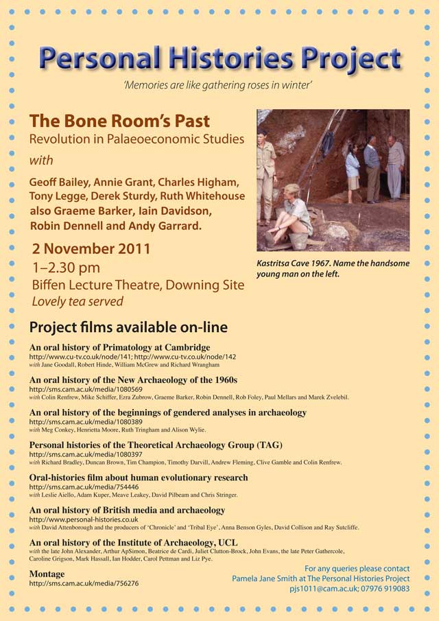 Poster: Personal Histories Project. The Bone Room's Past. Revolution in Palaeoeconomic Studies.