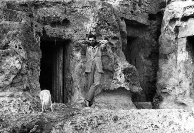 Petrie outside the tomb he lived in during his survey of the Great Pyramid, 1881