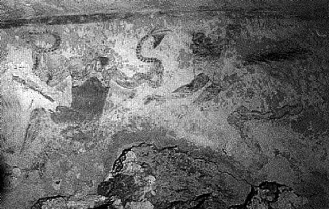 Image of Etruscan Demons, Tomb of the Blue Demons, Tarquinia. Image: Soprintendenza per i Beni Culturali, Etruria Meridionale.