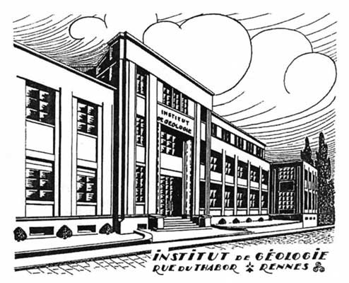 The Institut de Géologie of the Faculty of Sciences in Rennes, first premises of the Laboratoire d’Anthropologie (drawing by Y. Millon, 1937).