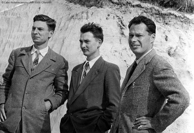 From right to left, P-R. Giot (1919–2002), J. Briard (1933–2002) and J. L’Helgouac’h (1933–2000). Around 1955. © Labo Archéosciences UMR 6566 CReAAH.