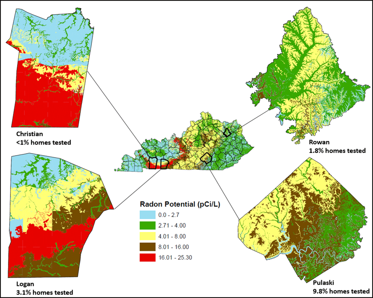 Radon risk potential by study county.