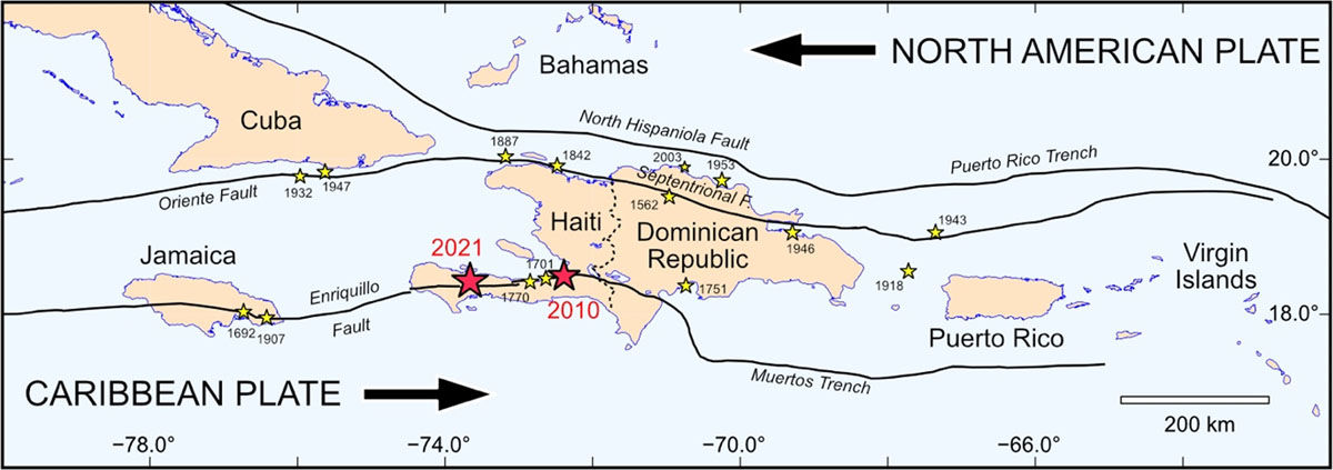 Haiti located on the island of Hispaniola is crossed by seismic faults