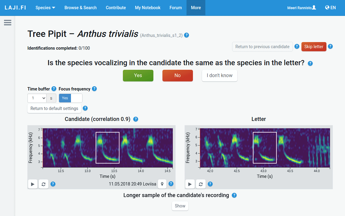 Webportal view of section “Identify letters.”