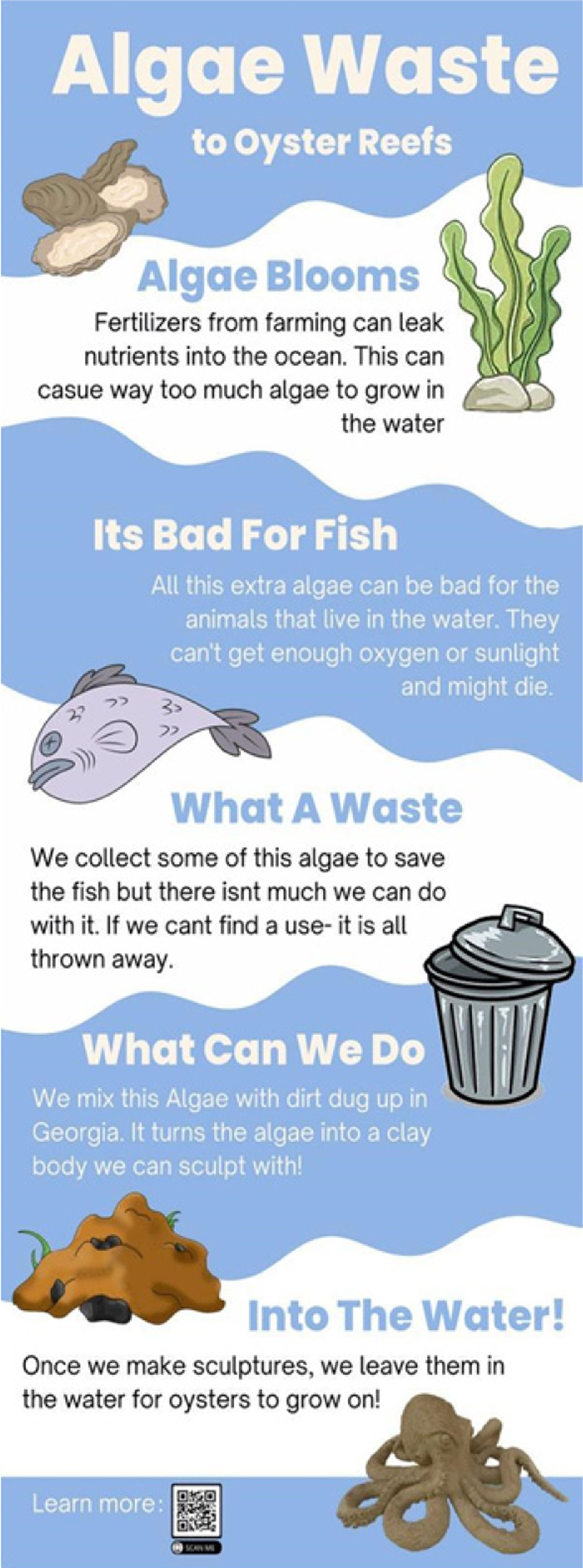 Infographic showing conversion of algal waste to artificial reef substrate