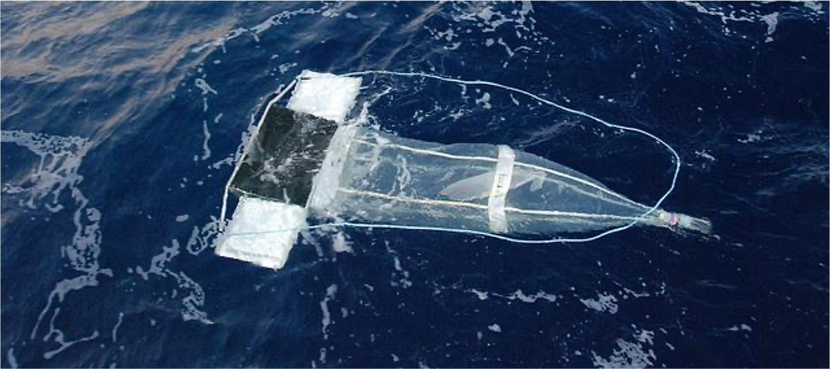 A cone shaped mesh net used for collecting pastic samples floating on the ocean’s surface