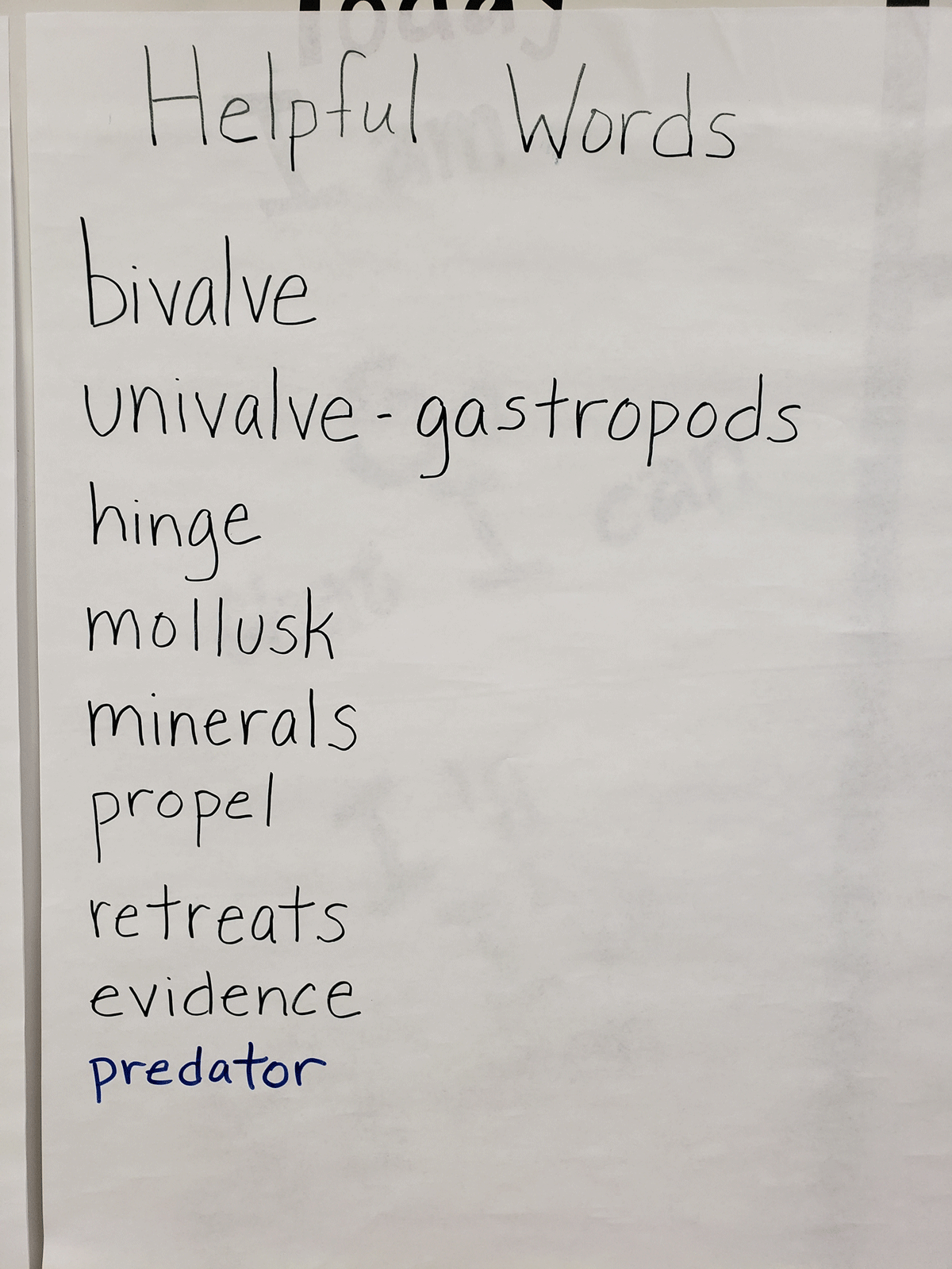 List of helpful words students can use when writing