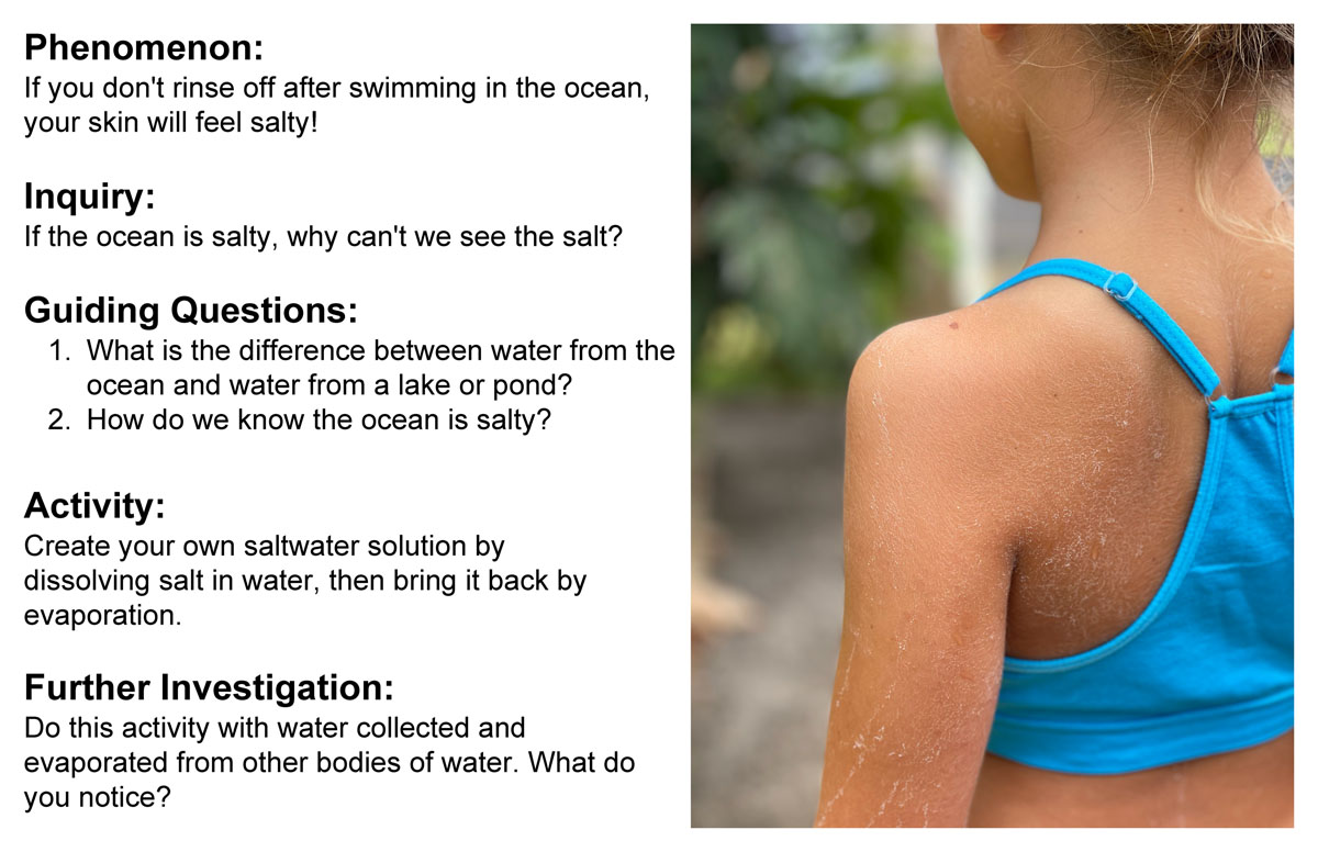 The shoulder of a young girl is salty after drying off from the ocean