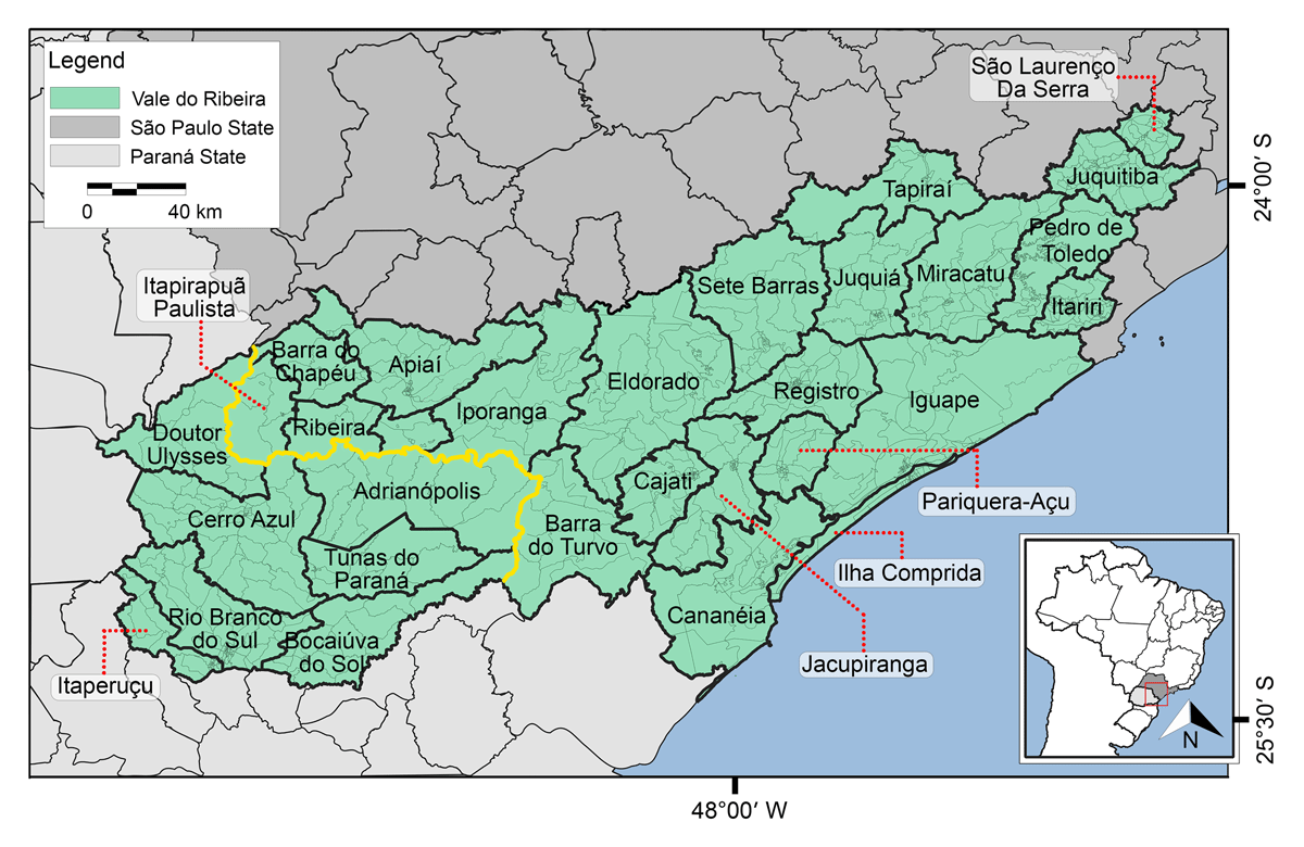 The 30 municipalities of the Vale do Ribeira in southeastern