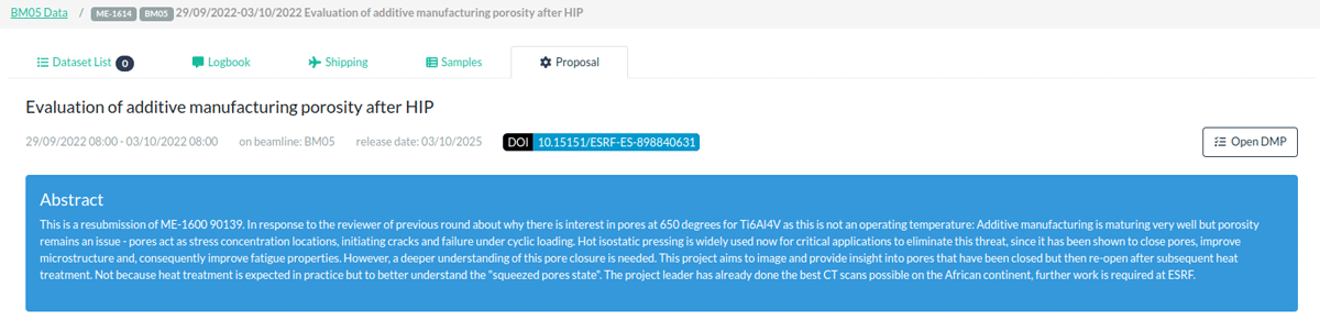 Link to the DMP from the ESRF data portal