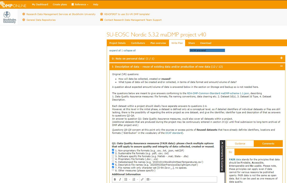 Showing Section I, Question 1 with multiple-choice answering options in the SU-VR template