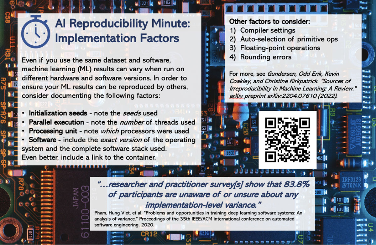 AI reproducibility minute postcard as an example of outreach material to supplement topics introduced in FAIRIST