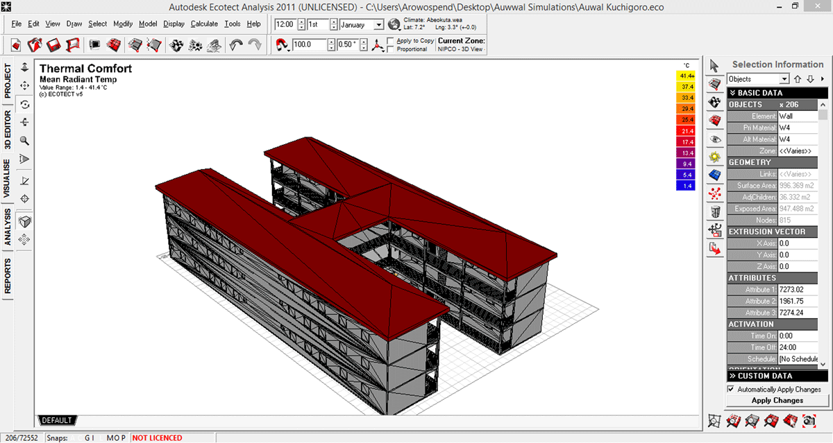 Exported building in Ecotect analysis 2011.