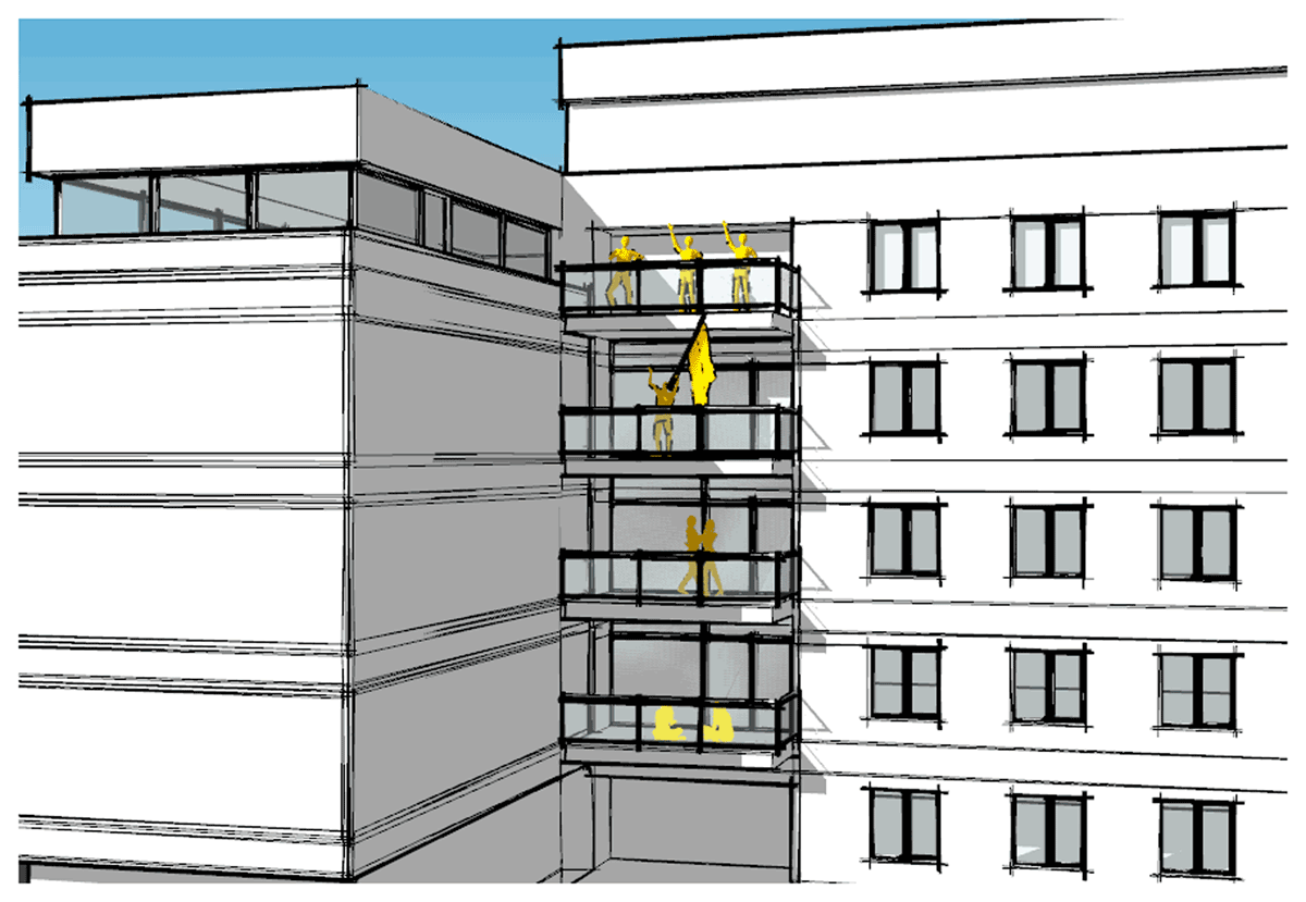 The illustration shows different uses of balconies during pandemic