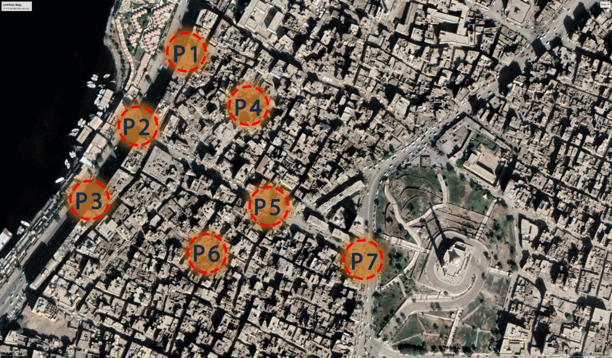 Measurements location on the case study map