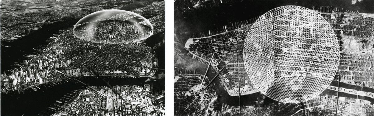 A dome over Manhattan city designed by Buckminster Fuller