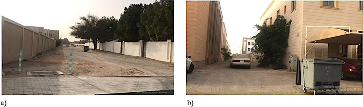 a,b Two of the pedestrian walkways (sikkas) with their lack of maintenance making them unpleasant walkability network connectors in all Zones of the neighborhoods