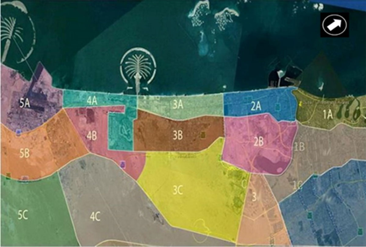 Map of Dubai city as it was in 2003 divided into blocks