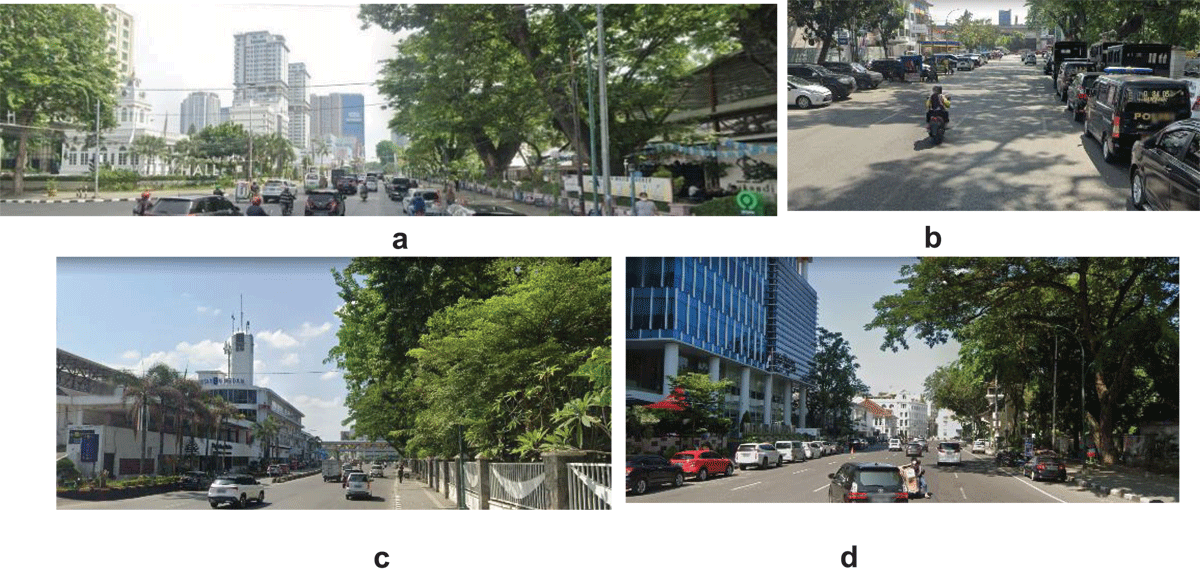 Road Network (a. Balaikota Street; b. Bukit Barisan Street; c. Stasiun Street; d. Pulau Pinang Street)