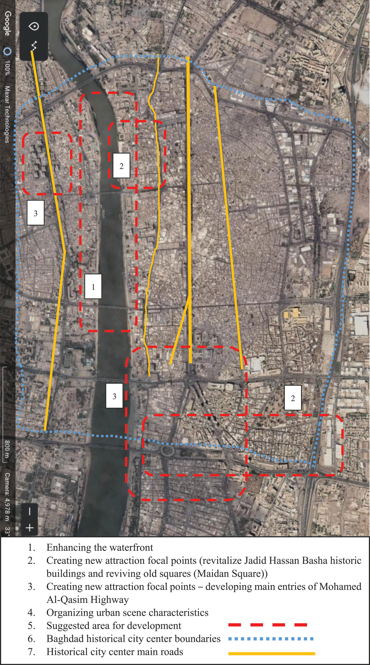 Designated areas in Baghdad’s historic city center for urban
                        renewal