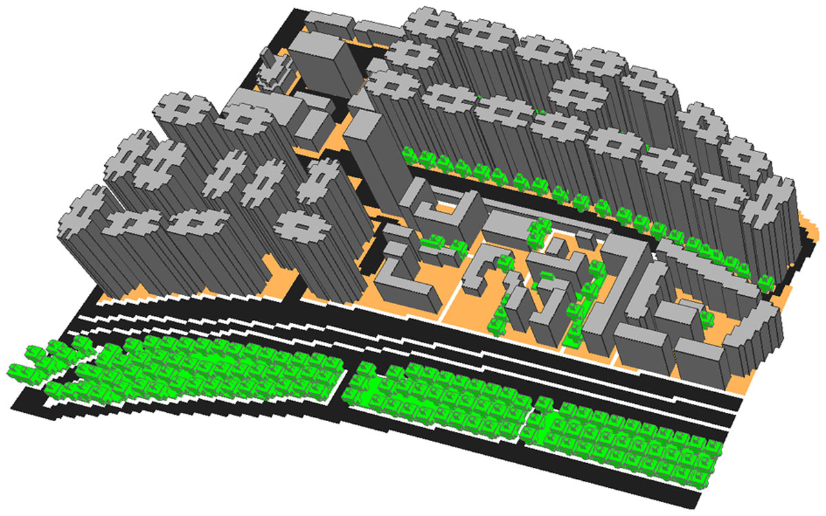 Scenario 3 (GG) the 25 m spine with green spaces as 1/3.5 (person/m2)