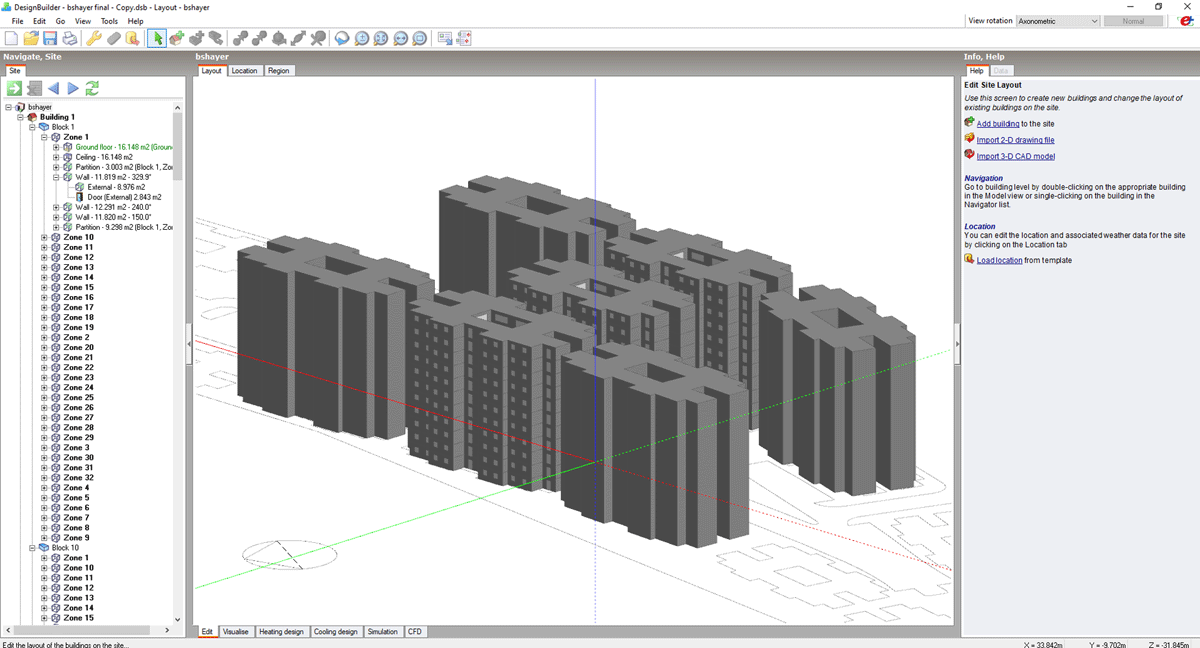 Blocks 8, 9 & 10 with solid surrounding blocks on Designbuilder software