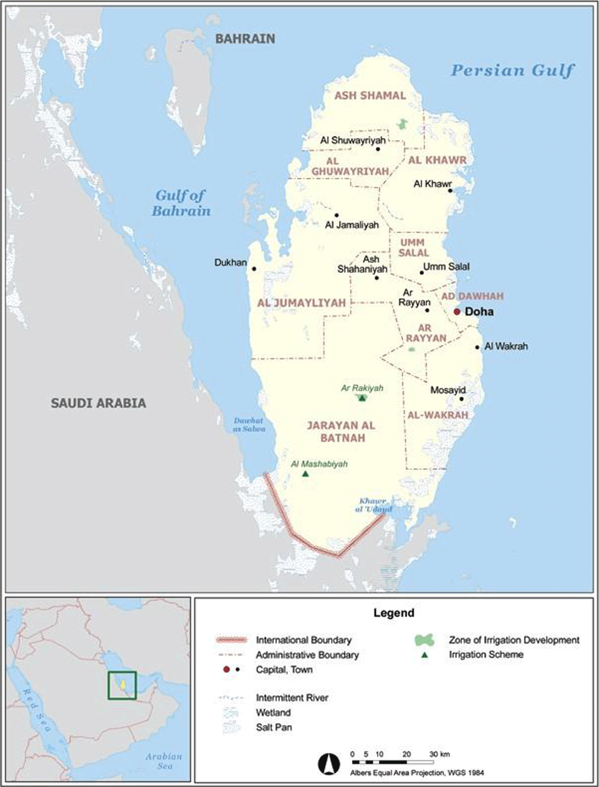 Map showing Arabian Peninsula and Qatar (FAO-AQUASTAT 2008)